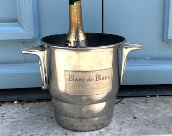 Blanc de Blanc champagne ice bucket with Art Deco handles, chromed