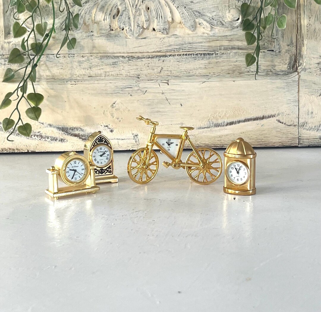 Vintage French Miniature Clock Collection – Gold Tone Desk Clocks ...