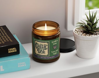 Scottish Gaelic Gal "Love and Light" Soy Candle | Celtic Heritage Gift for Women | English Scottish Bilingual Label | Reusable Amber Jar