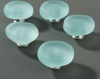 Matte Frosted Drawer Pull – Soft Blue Cabinet Handle, Contemporary Furniture Knob, Cupboard and Closet Pull