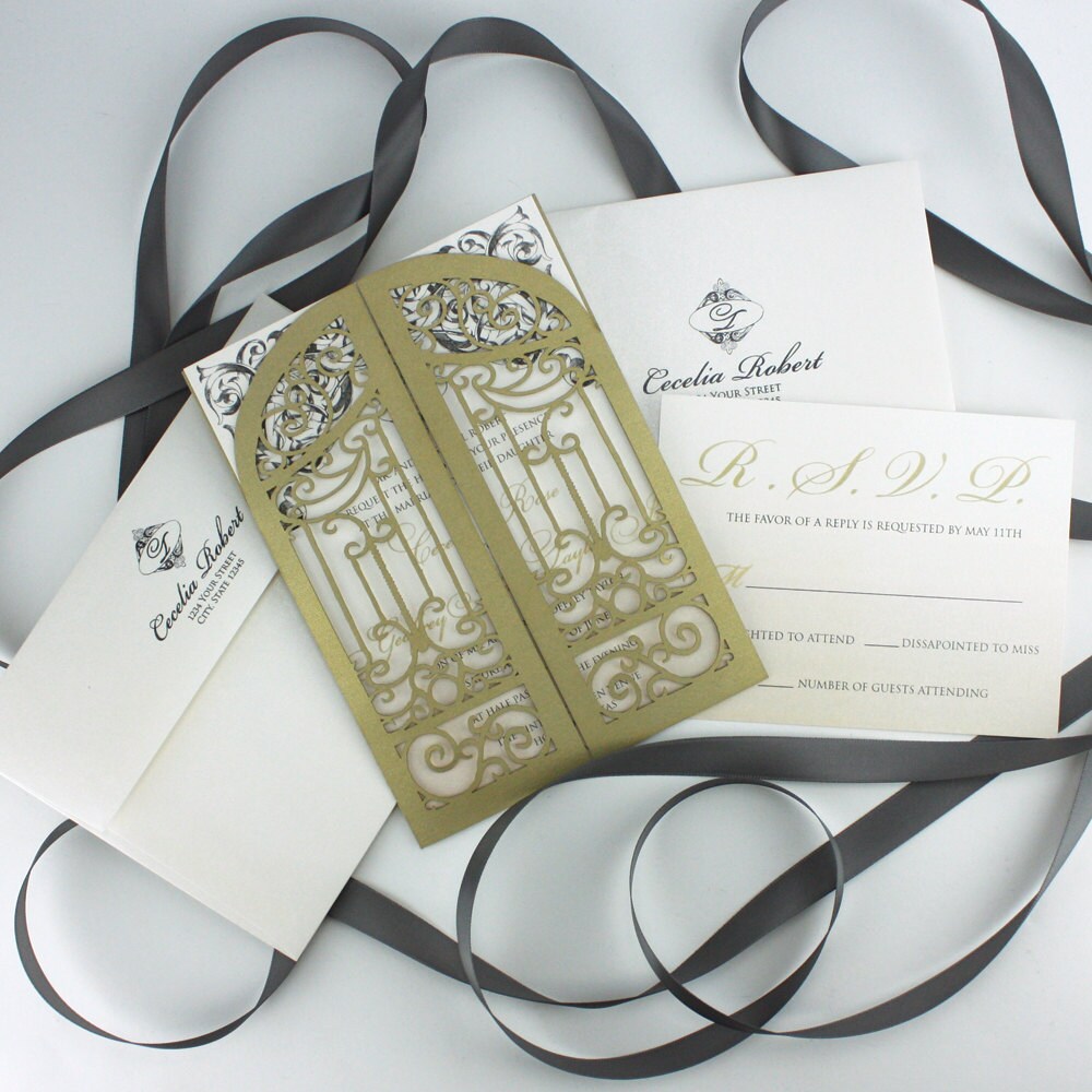 Laser cut invitation Wrought Iron Gatefold Etsy
