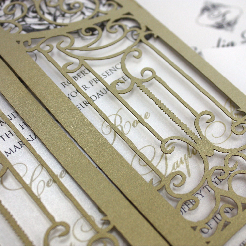 Laser cut invitation Wrought Iron Gatefold Etsy