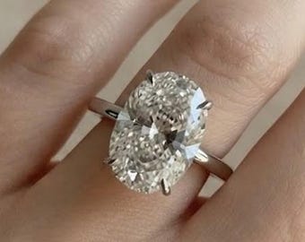 Large Oval Cut Moissanite Diamond Engagement Ring, Solitaire Wedding Anniversary Gift Ring, 925 Silver Pave Diamond Ring, Minimalist Ring