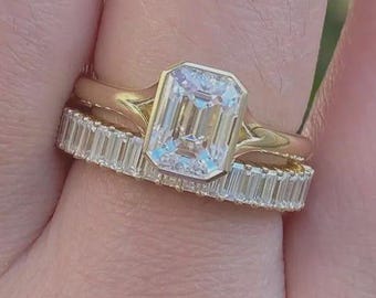 Edwardian Bridal Ring Set, Filigree Wedding Ring For Women, Vintage Art Deco Style Round Cut Moissanite Engagement Ring Set, Bridesmaid Gift
