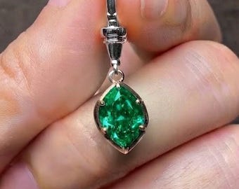 Green Marquise Cut Diamond Solitaire Pendant, Minimalist Wedding Pendant, May Birthstone Pendant, Bezel Setting Pendant, 925 Silver Pendant