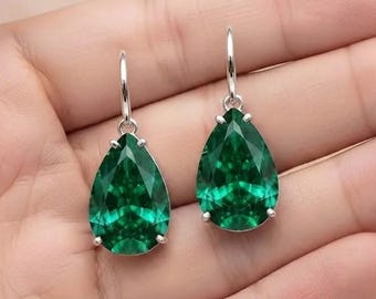 6.00 TCW Blue Sapphire Pear Cut Simulated Women's Earrings, Ear Wire Earrings, Solitaire Diamond Wedding Earrings, Birthday Gift For Women