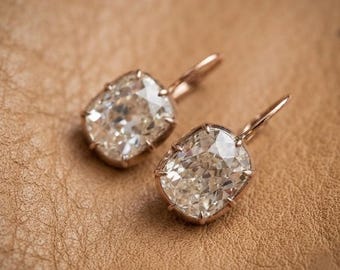 Elongated Cushion Cut Old Mine Moissanite Diamond Engagement Stud Earring, Unique Solitaire Wedding Stud, Bezel Set Anniversary Gift Ring