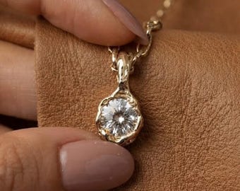 Georgian Style Round Cut Moissanite Diamond Pendant, 925 Silver Chunky Bold Bezel Wedding Pendant, Solitaire Vintage Art Deco Style Pendant
