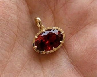 Georgian Cut Bezel With Prong Set Oval Red Garnet Diamond Engagement Pendant, Bridal Jewellery, Gemstone Solitaire Anniversary Gift Pendant