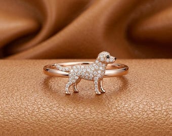 Antique Pet Lover Round Cut Moissanite Diamond Ring, Animal Lover Dog Puppy Ring, Birthday Gift's Jewelry, Dainty Minimalist Proposal Ring