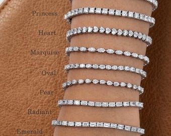 Multi Shape Diamond Wide Bracelet, Delicate Tennis Proposal Bracelet, Emerald & Radiant Cut East West Wedding Bracelet, Anniversary Gift