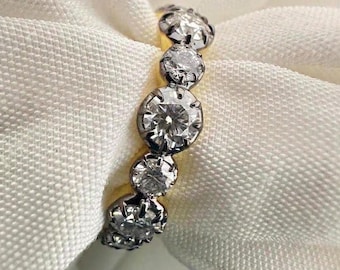 Unique Round Cut Vintage Art Deco Engagement Band, Full Eternity Edwardian Anniversary Band, Blackened Georgian Style Filigree Wedding Band