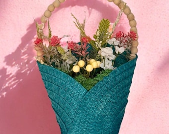 Colgador de puerta de cesta de flores de primavera