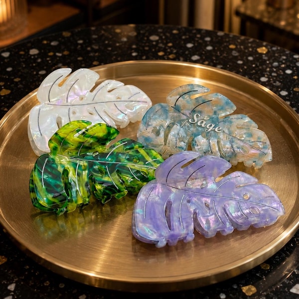 Monstera Acetate Hair Claw Clip, Personalized Tropical Hair Accessories