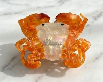 Personalized Crab Hair Claw Clip, Custom Initials Acetate Hair Clip, Ocean Coastal Beach Hair Accessory, Sea Life Gift for Her