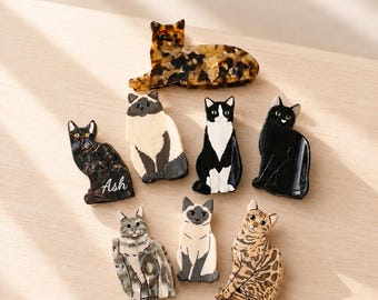 Personalized Cute Cats Acetate Hair Claw Clip, Cat lover gift personalised Hair Accessories