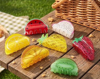 Fruit Acrylic Hair Claw Clip, Watermelon Lemon Strawberry Y2k Fun Hair Accessories