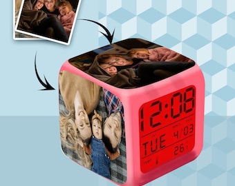 Despertador digital LED personalizado com foto, 7 cores de mudança de cor, ideal para presente de aniversário.