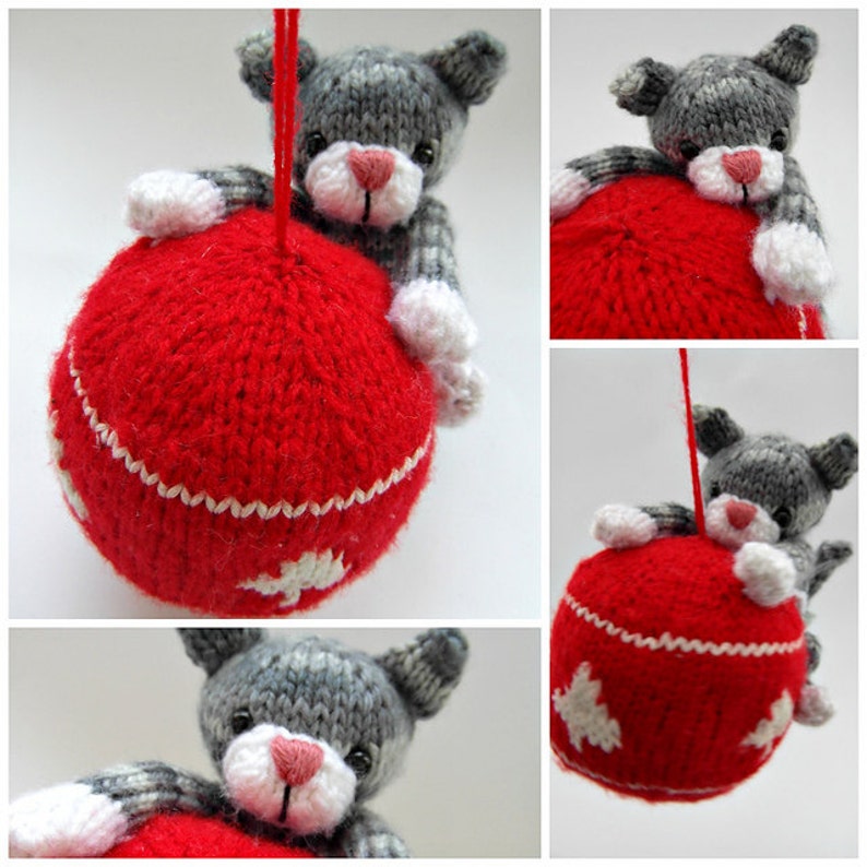 PATTERN ONLY Swinging Kitty Ornament PDF knitting instructions-instant download image 2