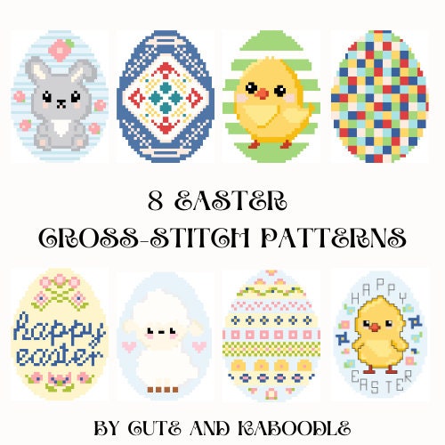 Easter Cross-stitch Eggs Pattern Bundle - 8 Cute Cross Stitch Patterns ...