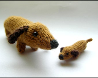 PATTERN ONLY Mommy and Baby Dachshund wiener dog puppy Knitting PDF instructions