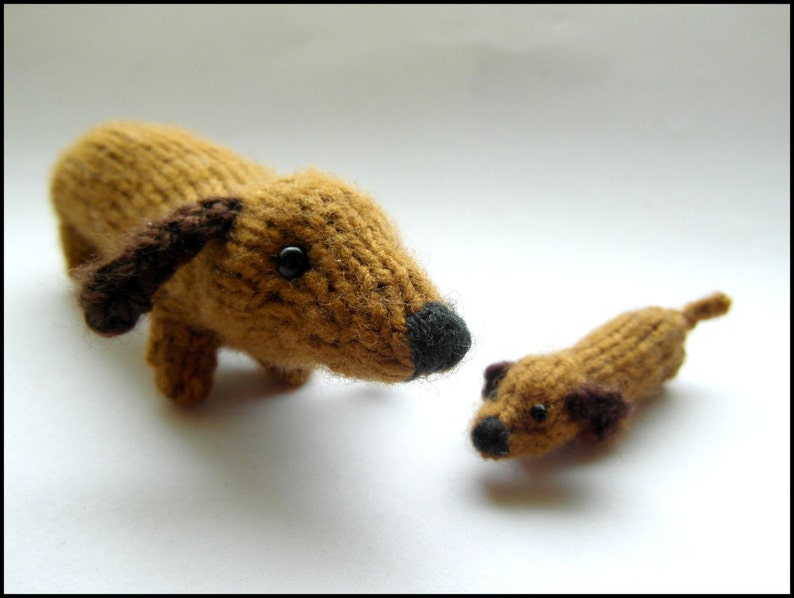 PATTERN ONLY Mommy and Baby Dachshund wiener dog puppy Knitting PDF instructions image 1