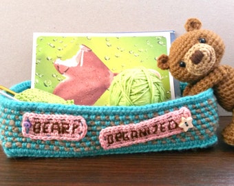 crochet PATTERN ONLY - Beary Organized - a basket/desk organizer with an amigurumi bear - PDF file