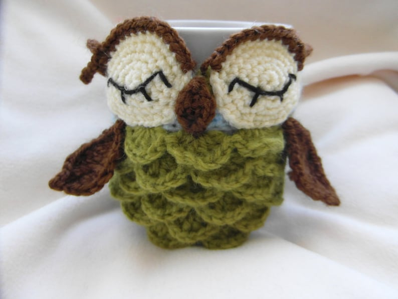 crochet PATTERN ONLY Owl mug cozy pattern PDF instructions image 1