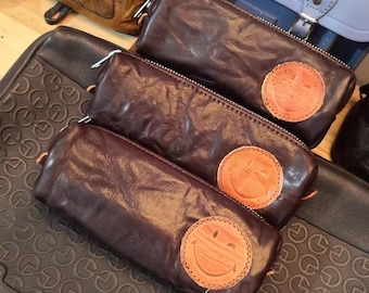 Italian Vegetable-Tanned Leather Pencil Case - Student Stationery Bag with Lined Interior