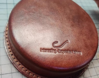 Italian Leather Fishing Line Spool Case - Hand-Dyed Organizer for Leaders & Tackle