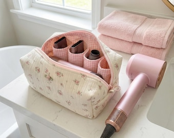 Dyson Airwrap Bag with Compartments for Dyson/Shark Products | BM-Style Floral Knit Makeup & Travel Organizer
