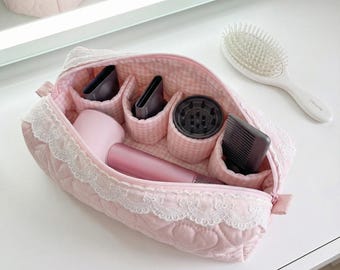 Pink Lace Floral Handmade Travel & Makeup Organizer Dyson Airwrap Bag with Compartments for Dyson/Shark