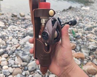 Artisan Multi-Angle Fishing Rod Holder - Genuine Leather with Custom Engraving & Solid Brass Hardware