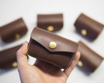 Handmade Brown Waxed Crazy Horse Leather Pouch | Multi-Use Organizer for Walnuts, Coins & Small Items