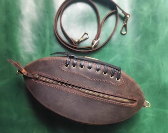 Rugged Football Leather Sling Bag - Handcrafted from Color-Changing Crazy Horse Leather with Embossed Design
