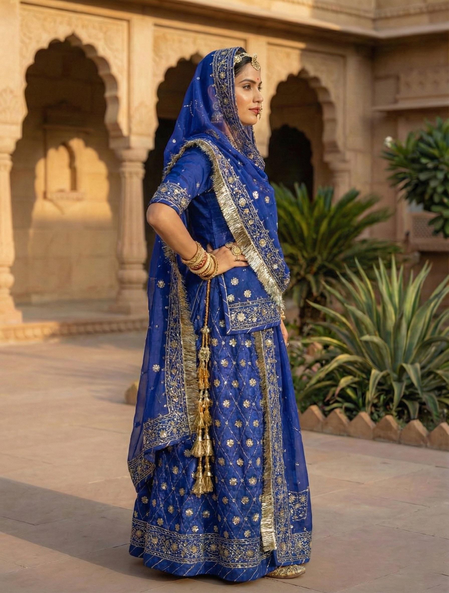 blue ruffle hem dress bembar copper sikhiya poshak – Rajputi Store main image 0