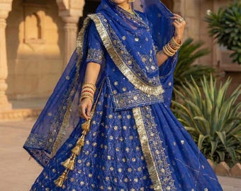 Rajputi Poshak Bridal Lehenga | Heavy Zardosi Georgette, Indian Wedding Dress, Rajasthani Embroidery