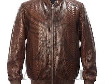 Echt pythonleren bomberjack heren – bruine exotische bovenkleding