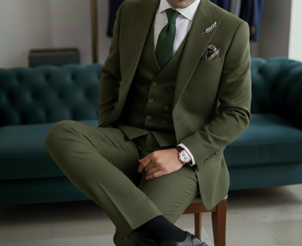 Abito elegante da sposo estivo verde oliva - Abiti su misura eleganti da uomo