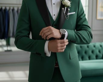グリーンのタキシードスーツ：男性用3ピースウェディング新郎衣装
