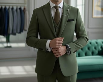 メンズスーツ オリーブグリーンスーツ - メンズウェディングスーツ