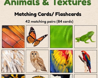 Animales y texturas Montessori imprimibles | Tarjetas sensoriales para emparejar animales | Fotos de animales reales | Aprendizaje práctico | De 3 a 6 años