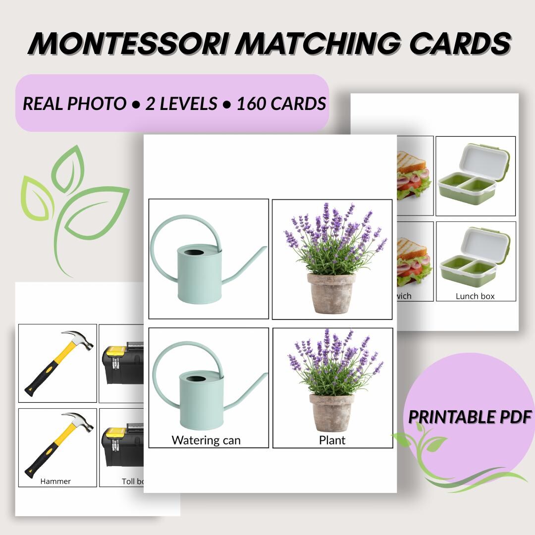 Montessori Matching Cards | Real Photo Flashcards | Household Objects ...
