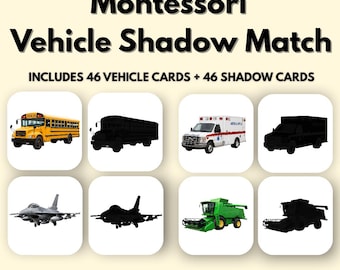 Montessori Vehicle Shadow Match Printable PDF | Matching Game for Kids | Cars Trucks Vehicles | Instant Download | Ages 2–6
