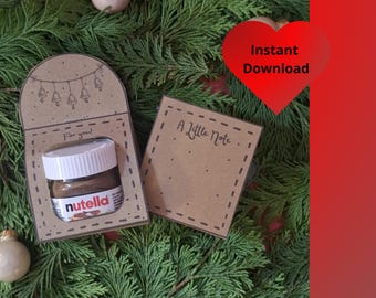 Mini Nutella Holder Printable Gift Pouch Christmas Favor Instant Download