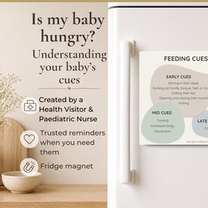Baby Feeding Cues Magnet | Early Hunger Signs | Quick Fridge Reference for New Parents