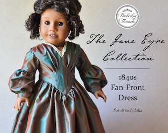 PDF Sewing Pattern Jane Eyre 1840s Fan Front Dress for 18 inch dolls such as American Girl