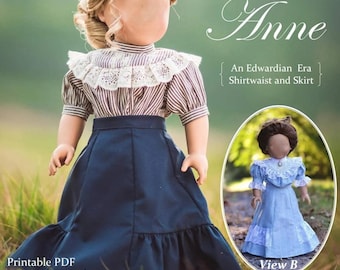 PDF Sewing Pattern Anne Shirtwaist and Skirt for 18 inch dolls
