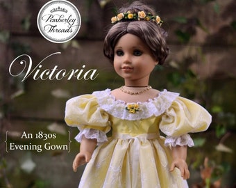 PDF Sewing Pattern Victoria 1830s Romantic Era Dress Evening Gown for 18 inch dolls such as American Girl