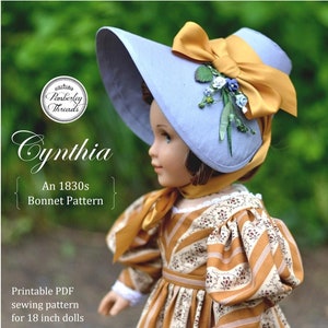 PDF Sewing Pattern Cynthia 1830s Bonnet for 18 inch dolls such as American Girl